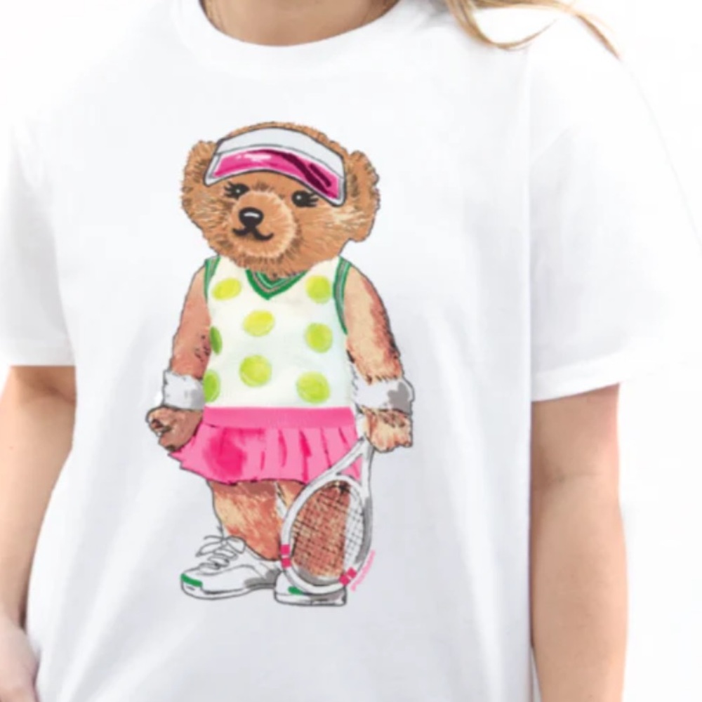 White T-Shirt with Tennis Bear Graphic